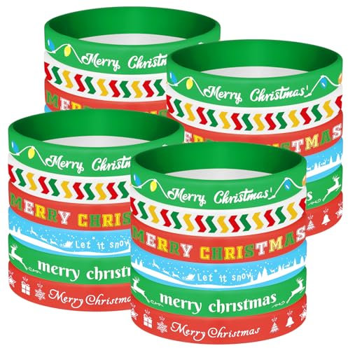 NEBURORA Lot de 24 bracelets de Noël en silicone de 6 styles pour décoration de fête de Noël 6 bracelets à motifs joyeux Noël
