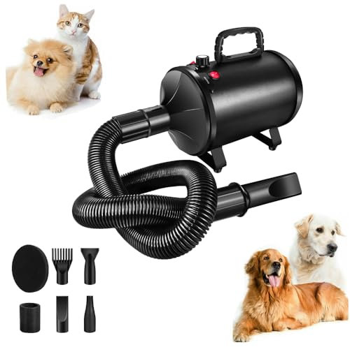 Soffiatore per Cani 2800W Asciugacapelli per Cani, Temperatura e velocità del Vento Regolabili con 4 ugelli, Asciugacapelli Professionale per Animali Domestichi