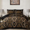 WONGS BEDDING Schwarzes Bettdecken-Set für Queen-Size-Betten, goldfarbene Damast-Textur, 7-teilig, Mikrofaser-Bettwäsche-Sets – 1 Steppdecke, 1 Bettlaken, 1 Spannbetttuch, 2 Kissenbezüge, 2