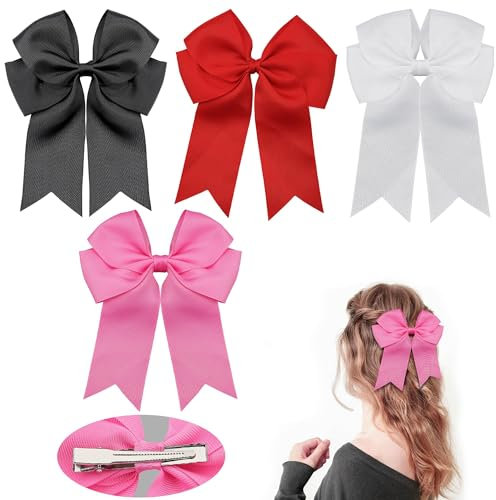 Mbsomnus 4 Stück Schleife Haare Haarschleife Damen Schleifen Haarklammer Großer Haarspange Schleife Haarschleifen mit Abteilklammern Hair Bow Metallklammern für Geschenk Party - Schwarz Rot Weiß Rosa