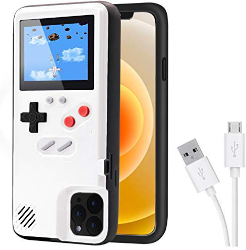 DIKKAR Game Case für iPhone, Retro-Schutzhülle mit Eigener Stromversorgung,36 lustige Minispiele,Farbdisplay,Videospieletui für iPhone 15 Plus (Weiß)