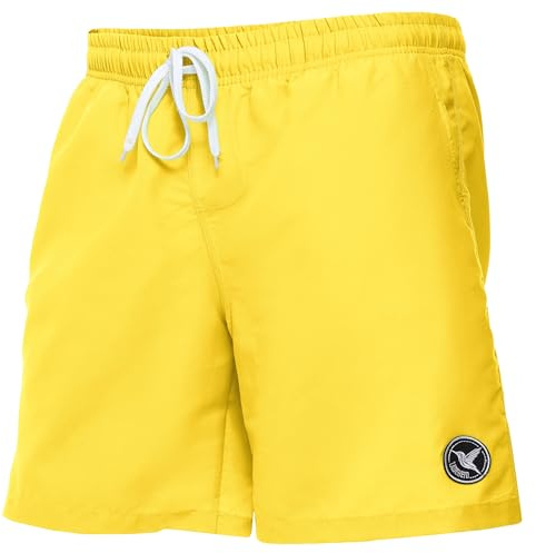 Ladeheid Short de Bain Homme, Séchage Rapide avec Filet Intérieur, Maillot de Bain Homme Piscine, Poches Latérales et Arrière, Ceinture Élastique avec Cordon Ajustable LA40-129 (Jaune, L)