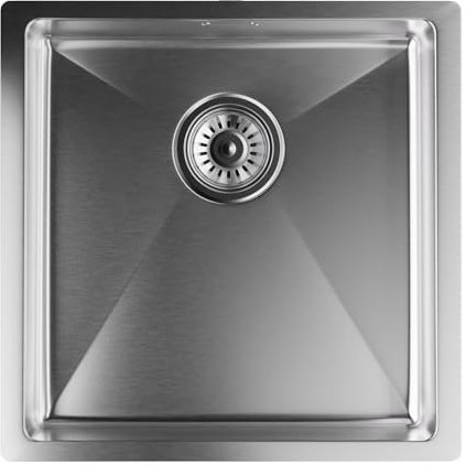 Klarstein Fregadero de acero inoxidable – diseño elegante, 45x45 cm, resistente a arañazos y al calor, fácil de limpiar, incluye kit de instalación y rebosadero,acero inoxidable 304,para muebles bajos