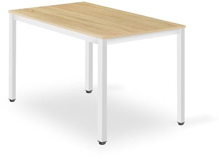 Home Collective Esstisch Esszimmertisch quadratisch Holztisch Küchentisch Modern 120 x 60 x 75 cm, 18 mm Dicke, Holz Esszimmer Küche Wohnzimmer Sonoma-Eiche mit weißen Beinen aus Metall