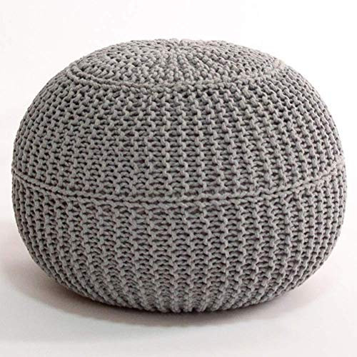 Runder Handgestrickter Pouf Fußhocker Ottoman,Kabelstil Baumwollgeflecht Kordel Strick Sitzsack Bodenstuhl Für Hoom-grau 50x50x40cm(20x20x16)