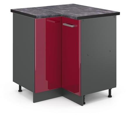 Vicco Eckunterschrank R-Line, Bordeaux Hochglanz/Anthrazit, 75.6 cm, AP Anthrazit