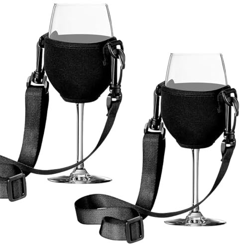 TAIHE 2 Stück Weinglashalter zum Umhängen, Verstellbarer Weinglashalter, Tragbarer Becherhalter zum Umhängen, um den Hals Hängend, für Outdoor-Aktivitäten, Partys