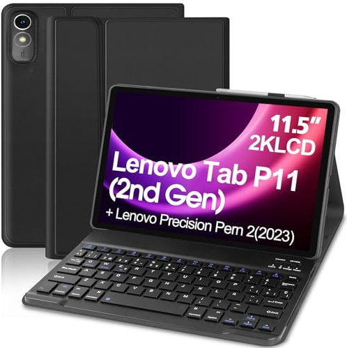 Funda con Teclado para Lenovo Tab P11 2nd Gen 11.5 Teclado Español Ñ Bluetooth Inalámbrico Desmontable con Funda Protectora Delgada para Tablet Lenovo Tab P11 de 2ª Generación TB-350FU/TB-350XU Negro