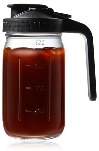 Pichet Mason Pot avec couvercle Pichet en Verre 32 Oz large ouverture Pot Mason Gradué pour Jus Lait Café Limonade Boisson