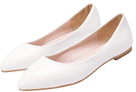 Damen Outdoor Schuhe 41 Damen-Ballett-Flachschuhe, lässig, weiche Ärmel, klassische Schuhe, PU-Leute, weiß, niedriges Oberteil, tägliche flache Viskose-Schuhe Eishockey Schuhe Damen (White, 37)