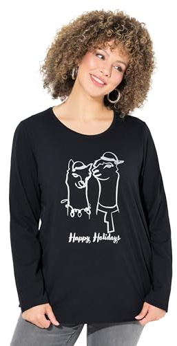 Ulla Popken Damen große Größen Übergrößen Plus Size Weihnachtsshirt, Classic, Rundhals, Langarm 833701