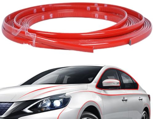 Chrome Bande de Garniture Voiture, Rouge autocollants à rayures en aluminium, Profil Adhésif Antérieur, Postérieur pare-chocs, Adhesive pour Carrosserie Décoration Extérieure, 12mm*5M