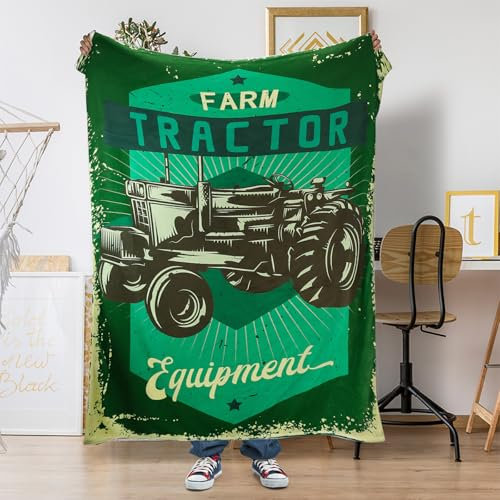LXTOPN Traktor Decke, Farm Theme Flanelldecke, Für Kinder Jungen Erwachsene, Weiche Warme 150×200cm (Grüner Bauerntraktor, 150×200cm)