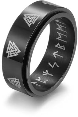 Hasdnker Ring Ringe Damen Bijouterie Herren Wikinger-Runenring Für Damen Und Herren, Keltischer Ewiger Dreiecksknoten, Siegelring, Fingerpaarring, Nordischer Amulettschmuck, 9 Schwarz