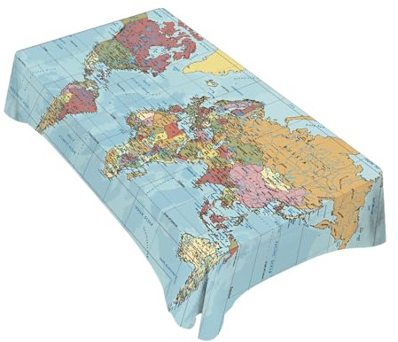 TKS MITLAN Tischdecke, politische Weltkarte, rechteckig, 132 x 178 cm, Vintage, genaue globale Blaue Reisekarte, Küchendekorationen für Zuhause, Dinnerparty