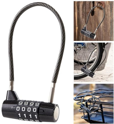 Tearmier Small Steel Cable Combination Padlock, 4 Waterproof Digit Combination Lock, Cable Lock Bike/Luggage, Cable Locks with Code, File Cabinets, Wardrobes, Small Fences, Length 7 Inch