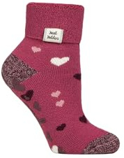 HEAT HOLDERS SOCKSHOP Women's Socks - Turn Over Cuff 1.6 TOG Lite Warm Cosy Thermal Lounge Slipper Socks with Anti-Slip Grips Patterned 1 Pair Size 4-8