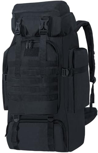 Nayubo 80L Wanderrucksack Camping Reise Tagesrucksack Wasserdicht Verstellbarer Extra großer Rucksack Klettern Trekking Outdoor Sporttasche Molle Rucksack für Männer Frauen (Schwarz)
