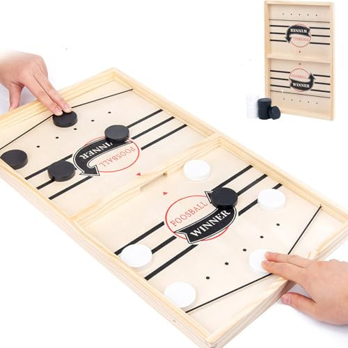 DIRUQSD Brettspiel Hockey,Hockey Brettspiel, Holz Schnell Sling Puck Match-Spiel, Fast Sling Puck Game, 2 in1 Portable Schachbrett-Set Partyspiele Tisch-Desktop-Spiel (Adult(54cm*29.5cm))