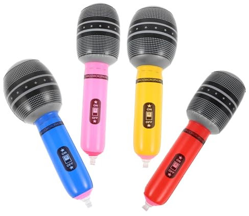 HOLIDYOYO 4 Pièces Micro Gonflable Jouer Ballon De Guitare Micro pour Enfants De Jeu Faire des Instruments De Musique Guitare Gonflable Système De Karaoké Faux PVC