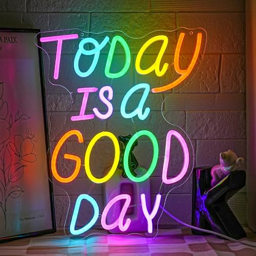 LMSIGNLY Heute ist ein guter Tag Neon Zeichen Brief Neon Licht Bunte Worte Neon Licht Zeichen Motivation LED Licht Zeichen für Bar Café Restaurant Büro Wohnzimmer