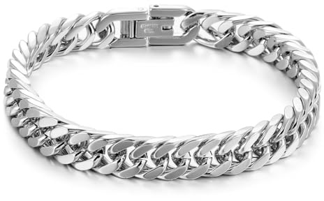 RWQIAN Armband Herren Silber/Gold/Schwarz Edelstahl Panzerkette Armbänder 8mm/12mm/17mm Breit Männer Kubanische Armband Gliederarmband Länge 18/20/22cm Geschenke für Papa Sohn Bruder Ehemann