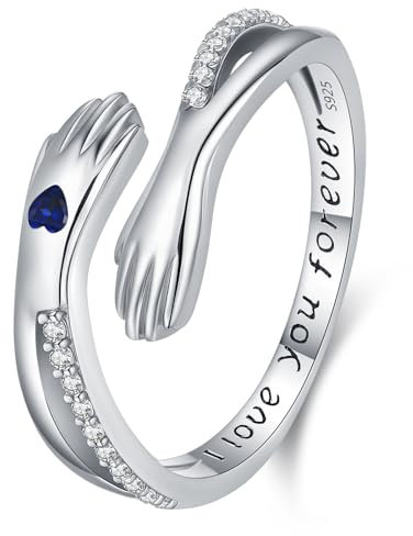 Umarme Ring, Damen September Geburtsstein Umarmungenring 925 Sterling Silber Verstellbarer Hände Rings und offenen Schmuck, Geschenke für Mütter, Schwestern und lieben