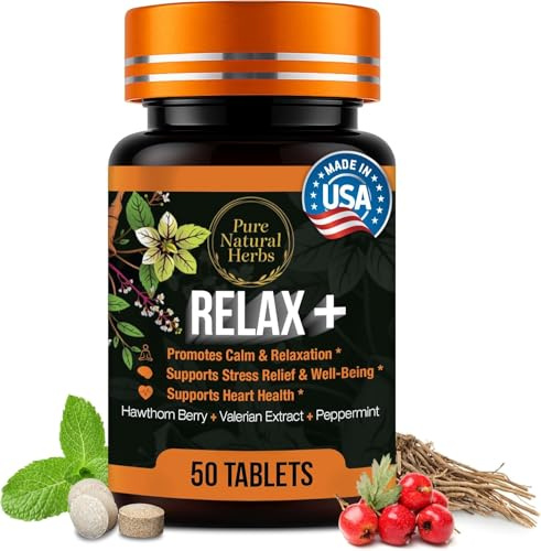 Pure Natural Herbs Valerian Hawthorn & Peppermint Tablets, 50 Count – Organic Hawthorne Berry & Valerian Root Herb Supplement – Vegan Non-GMO Calm Support & Peppermint Pills for Digestive Wellness