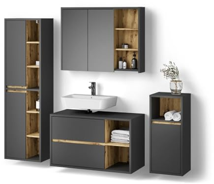 Livinity Ensemble de Meubles de Salle de Bain Vomano, Anthracite, 4 Parties