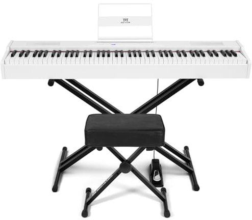 MUSTAR Digital Piano 88 Weighted Keys Hammer Action with Piano Stool, Portable 88 Key Piano Keyboard Full Weighted, Electric Piano Keyboard 88 Keys with Stand, Sustain Pedal, USB/MIDI, Case, White