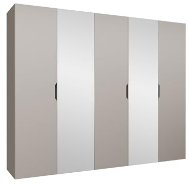 Mirjan24 Kleiderschrank mit Spiegel, Einlegeböden und Kleiderstange Midere 250, Vielseitiger Drehtürenschrank, Elegantes Kleiderschrank 5-türig (Cashmere)