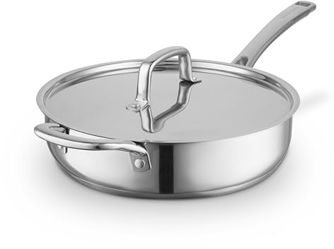 Sur La Table 28cm Multi-Pan with Lid, Riveted Steel Handle, Helper Handle, Induction Compatible, Oven Safe Up to 220°C, Stainless Steel Interior with Satin Finish, SLT900229