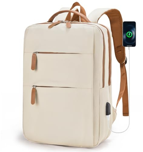 BAGZY Handgepäck Rucksack 40x30x15 British Airways Wasserdichtem 15.6 Zoll Laptop Rucksack mit USB-Anschluss Diebstahlschutz Schulrucksack Herren Damen für Reisen, Geschäftsreisen, Büroarbeit Beige