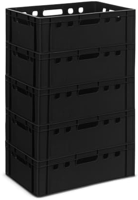 gardivo E2 Kisten Schwarz 5 Stück 60x40x20 Meischkiste, Metzgerkiste, Lagerkiste schwarz, stapelbbar lebbensmittelecht robust fleischerkiste kunststoff Eurobox