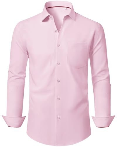 J.VER Men's Shirts Long Sleeve Regular Fit Stretch Casual Smart Shirt Pink