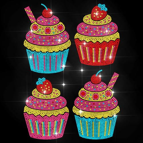 MAYJOYDIY Dessert Motiv Strass Aufkleber Zum Aufbügeln Cupcake Bling Hotfix Transferaufkleber Modeartikel Wärmeübertragungspatch Applikation Für T Shirt Mütze Jacke Kleidersack DIY Dekor