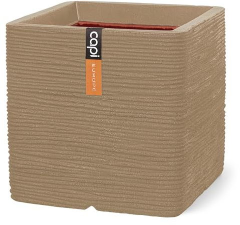 Capi Europe - Topf quadratisch Rib NL - 40x40 - Beige - Blumentopf für den Innen- und Außeneinsatz - Übertopf - Pflanztopf - Pflanzgefäß - Kunststoff - KBER903