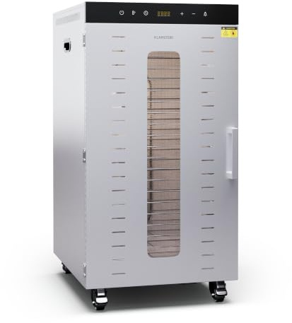 Klarstein Deshidratador De Alimentos, 2000W, 20 Bandejas Acero Inoxidable, 30-90 °C, Temporizador 24h, 3 Ventiladores, 50-55 dB, Ideal Para Frutas, Verduras, Carne y Hierbas, Plateado
