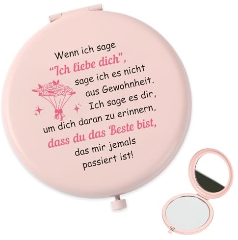 QWZify Freundin Partner Geschenke für Partner Mann Rosa Taschenspiegel Kosmetikspiegel Vergrößerungsspiegel Taschenspiegel Klappbar