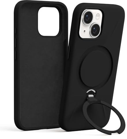 Pnakqil Magnetic Hülle für iPhone 14/13 6,1” mit 360°Spin Ständer,Dünn Handyhülle Stoßfest Kratzfeste mit Erhöhter Randschutz Halterung, Weich Silikon TPU Militärschutz Case für iPhone 14/13,Schwarz