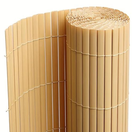 JUANIO Canisse Brise Vue en PVC Tube Plat,Clôture de Protection pour Jardin terasse Balcon Coloris Naturel Bambou 1700g/m2 - Hauteur 100 x Longueur 300 cm