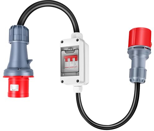 CEE Adapter, 63A auf 32A Adapter mit Leitungsschutzschalter, 5-Poliger 400V Kupplung Starkstrom Adapter, IP 44, H07RN-F Wohnmobil-Adapterkabel