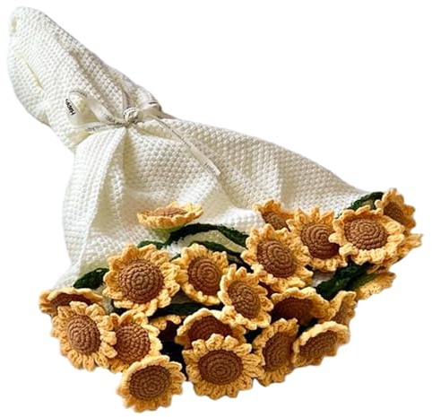 CAKEEYUM Gehäkelte Blumendecke, 32 runde, fertige Sonnenblumen-Blumenstrauß-Decke für Geburtstag, Valentinstag, Frauen, Mutter, Schwester, Ehefrau, Blumenstrauß, Häkeln, Blumen