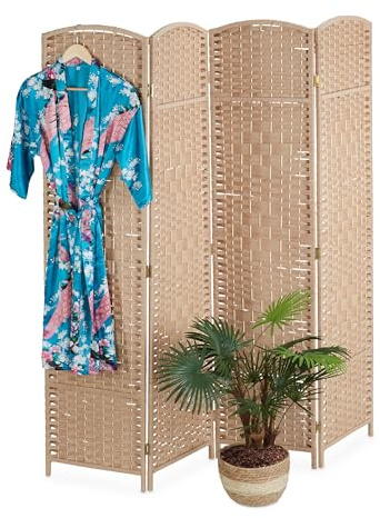 Relaxdays Paravent Raumteiler, HxB: 170 x 160 cm, Faltbarer Raumtrenner, 3-teiliger Sichtschutz, Holz, Papierseil, Natur