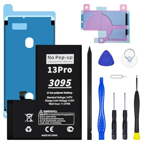 No Pop-up Unknown Part Warning for iPhone 13 Pro Diagnostic Battery,Truthfully Rated 3095mAh Capacity Rechargeable Battery Replacement for iPhone 13 Pro with Full Tool Kit
