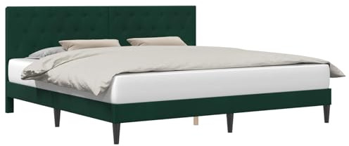 vidaXL Bettrahmen mit Kopfteil Dunkelgrün 180 x 200 cm Samt, Modernes Schlafzimmer, schicke Samt-Bettgestell, rechteckiges Design, Elegante Bettwäsche, praktischer Stil