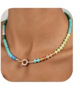 DAILI Beaded Necklace for Women, Colourful Resin Natural Stone Beaded Choker Necklace Lightweight Waterproof Non Tarnish Handmade Natural Stone for Summer Beach Vacation Jewellery Gift