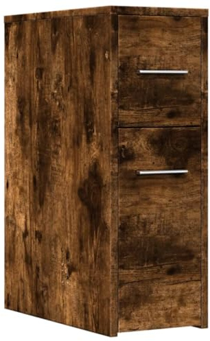 XHNIFBN Armario de baño estrecho con ruedas, 22 x 44 x 61,5 cm, armario nicho de madera en roble ahumado, armario de baño móvil con 2 cajones para baño, cocina y salón