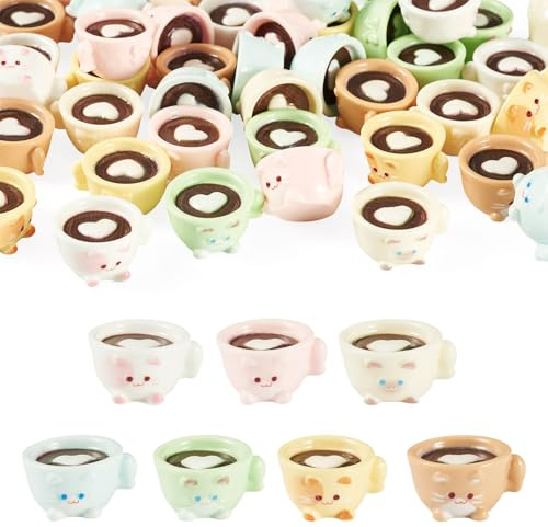 Cheriswelry Lot de 42 décorations en résine 3D pour tasse à café en forme de chat