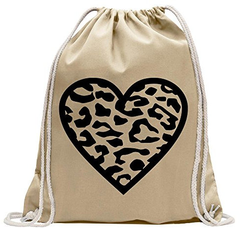 Kiwistar - Turnbeutel - natur - Leopard - Fun Rucksack Sport Beutel Gymsack Baumwolle mit Ziehgurt